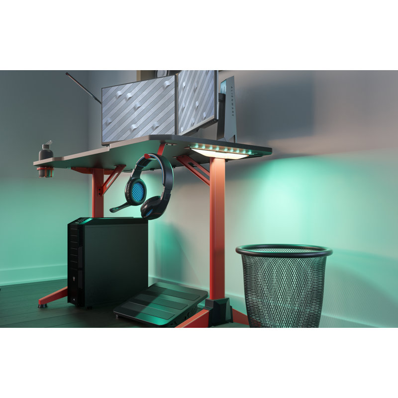 47.2'' T-Shaped Red Metal Gaming Desk with LED Lighting