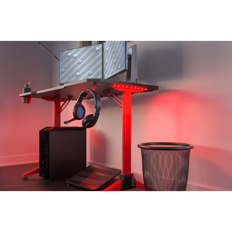 47.2'' T-Shaped Red Metal Gaming Desk with LED Lighting