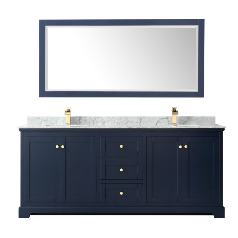 Avery Dark Blue 80'' Double Vanity with Light-Vein Carrara Marble Top