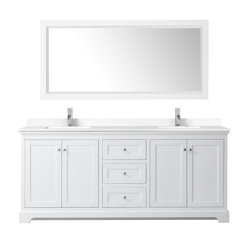 Avery 80" White Double Bathroom Vanity with Cultured Marble Top