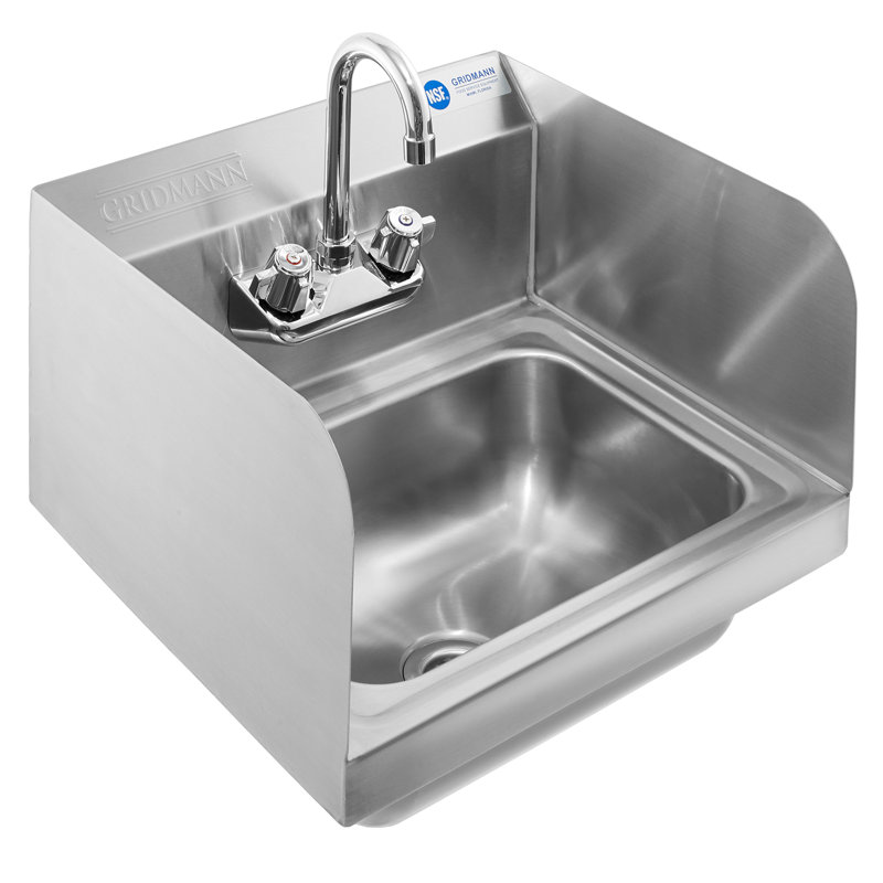 18-Gauge Stainless Steel Wall Mount Commercial Hand Wash Sink with Chrome Faucet