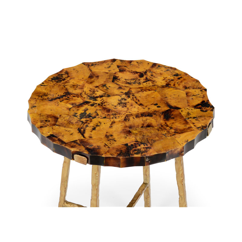 Chelsea Antique Gold Round Penshell Side Table with Wrought Iron Base