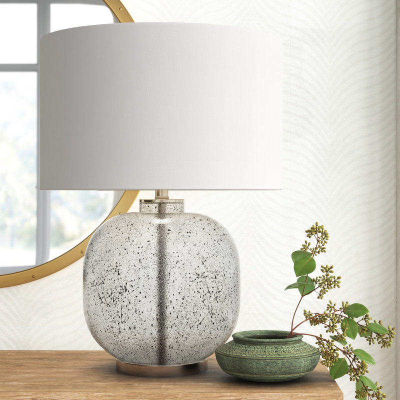 23" Black and Light Gray Glass Table Lamp with Linen Shade