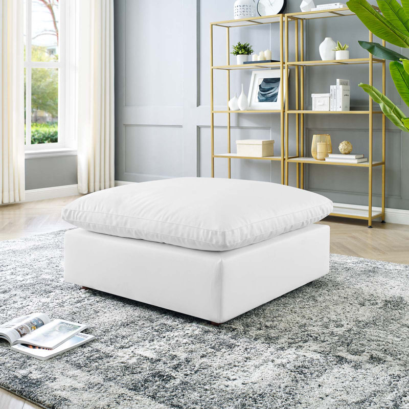 Luxurious White Vegan Leather Overstuffed Ottoman