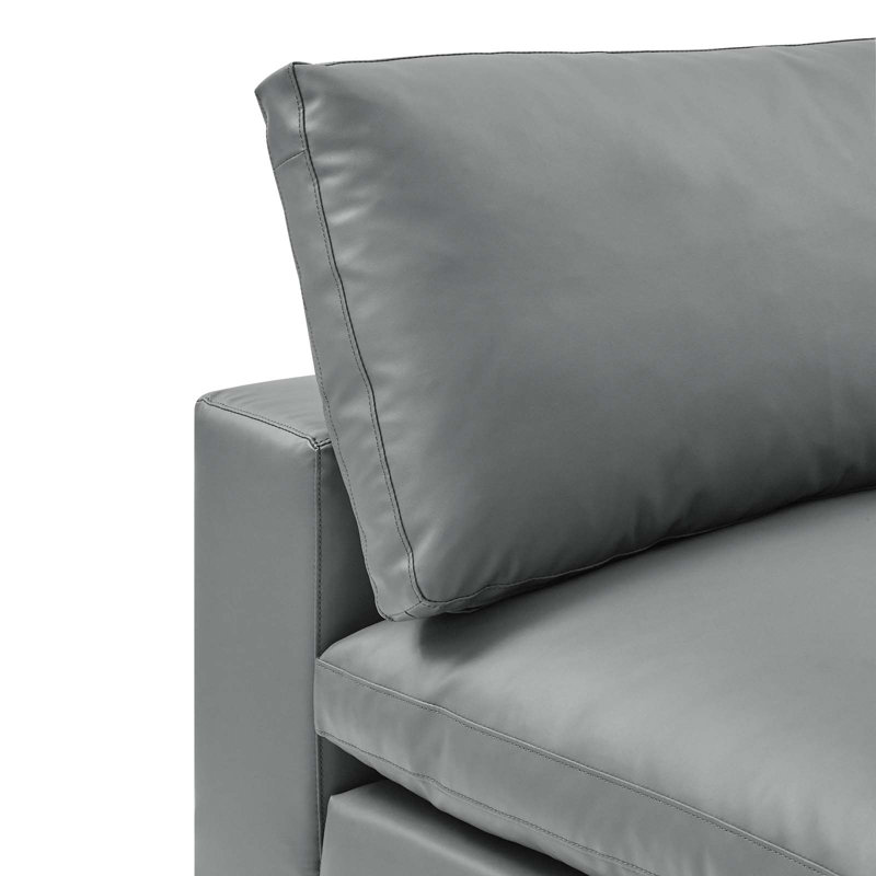 Gray Vegan Leather Overstuffed Armless Chair