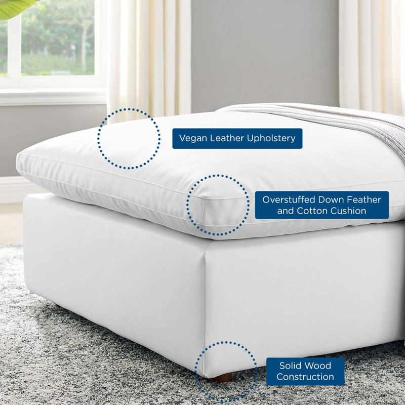 Luxurious White Vegan Leather Overstuffed Ottoman