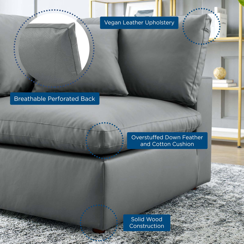 Gray Vegan Leather Overstuffed Corner Chair with Down Cushions