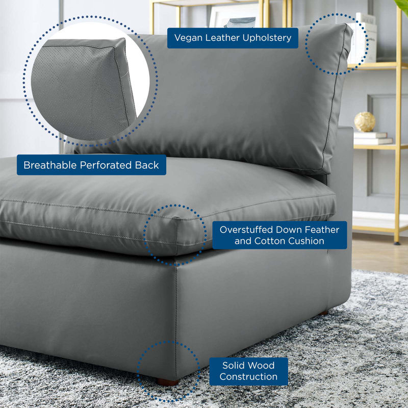 Gray Vegan Leather Overstuffed Armless Chair