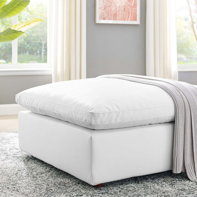 Luxurious White Vegan Leather Overstuffed Ottoman