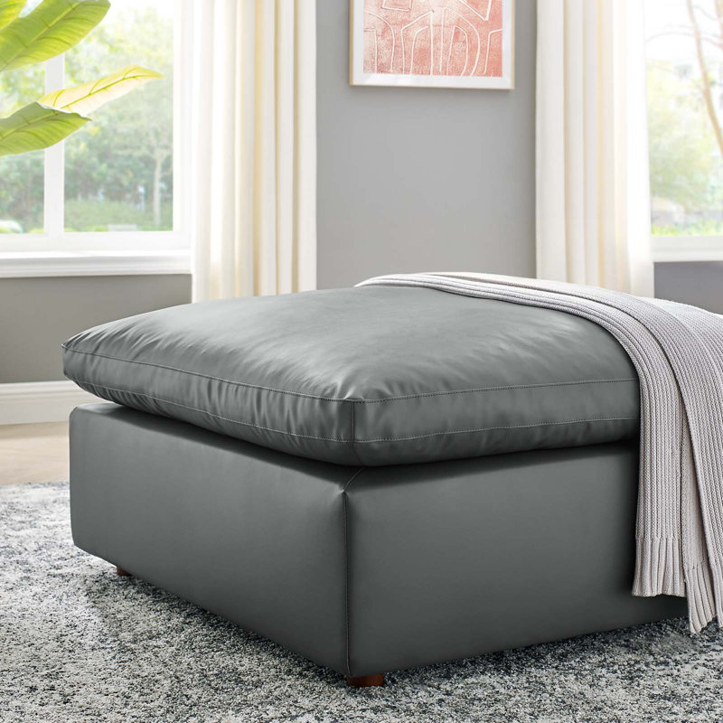Luxurious Gray Vegan Leather Plush Ottoman, 39"L x 19"H