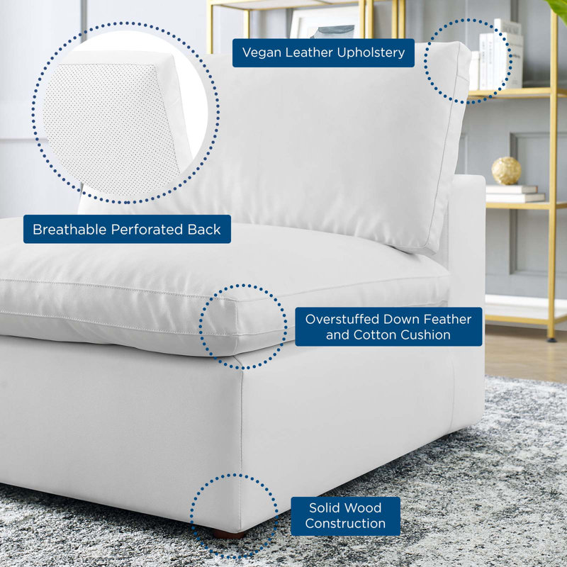 Commix Plush Vegan Leather Armless Lounge Chair in White