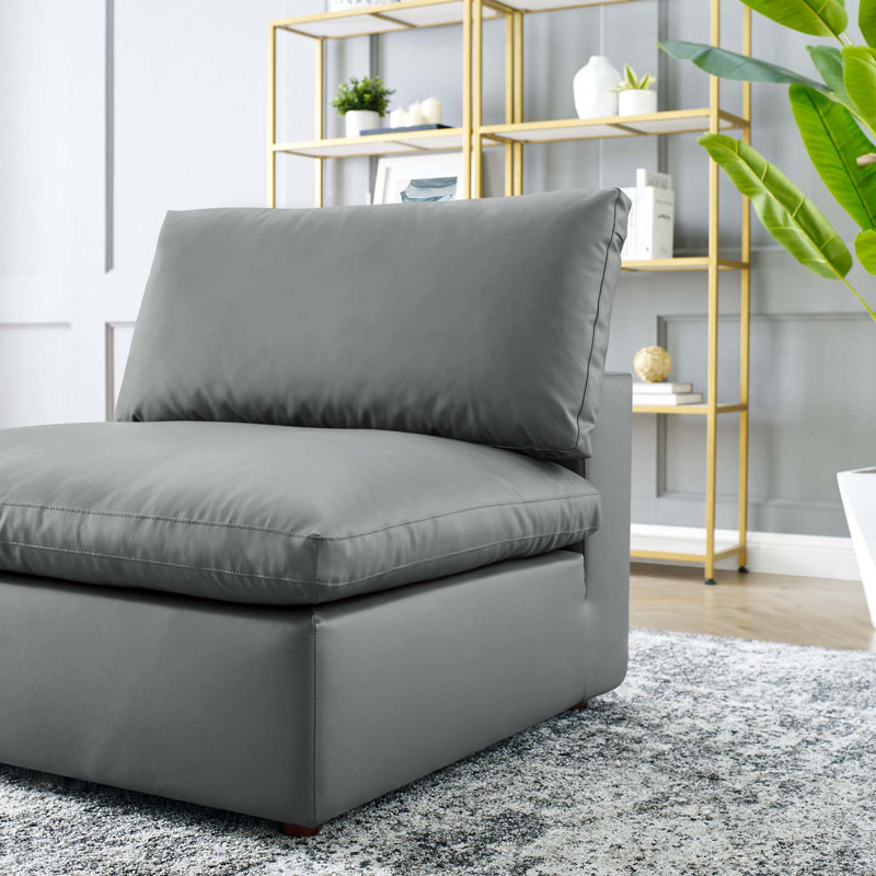 Gray Vegan Leather Overstuffed Armless Chair