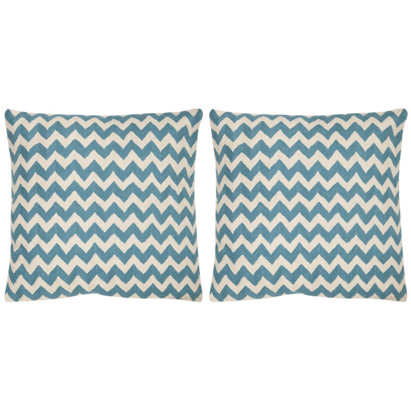 Blue Rain Embroidered Cotton Square Throw Pillow Set