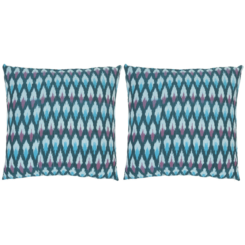 18" Blue Ikat Embroidered Cotton Throw Pillow Set