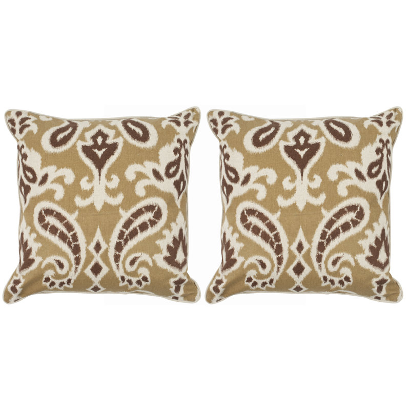 Porch Blue Paisley Cotton Linen 22" Square Throw Pillow Set