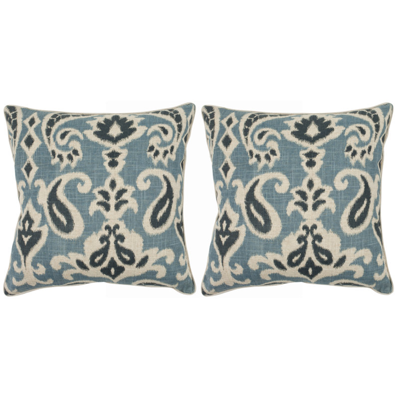 Porch Blue Paisley Cotton Linen 22" Square Throw Pillow Set