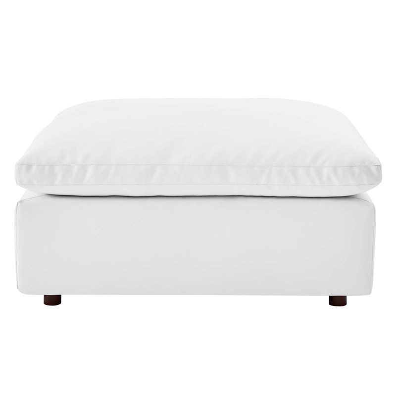 Luxurious White Vegan Leather Overstuffed Ottoman