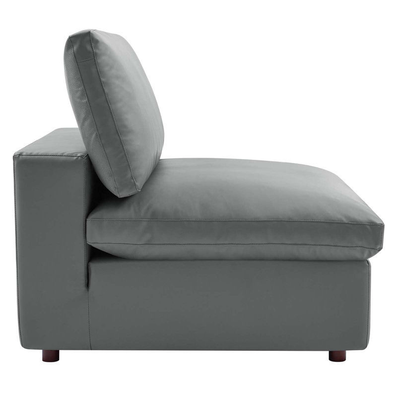 Gray Vegan Leather Overstuffed Armless Chair