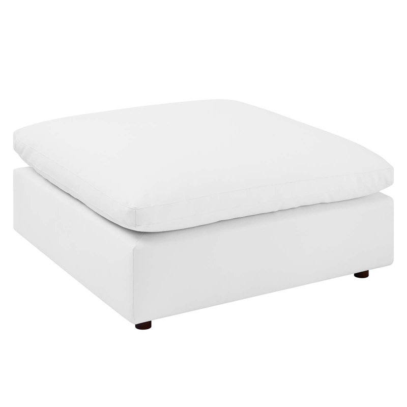 Luxurious White Vegan Leather Overstuffed Ottoman