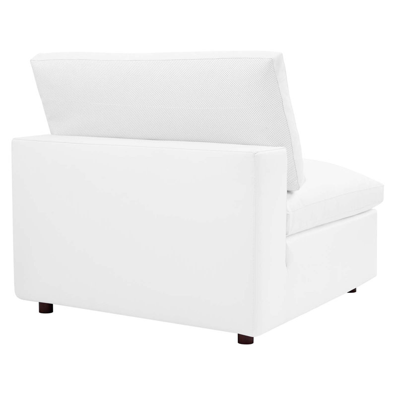 Commix Plush Vegan Leather Armless Lounge Chair in White
