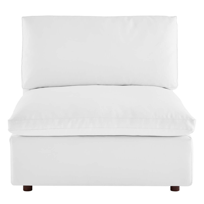 Commix Plush Vegan Leather Armless Lounge Chair in White