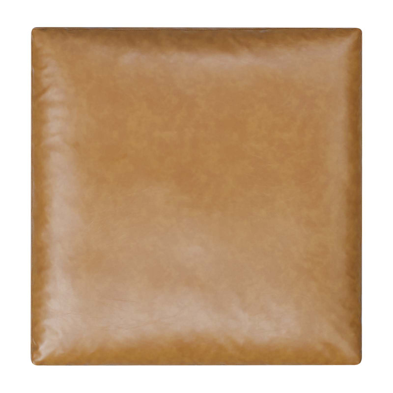 Plush Overstuffed Tan Vegan Leather Ottoman