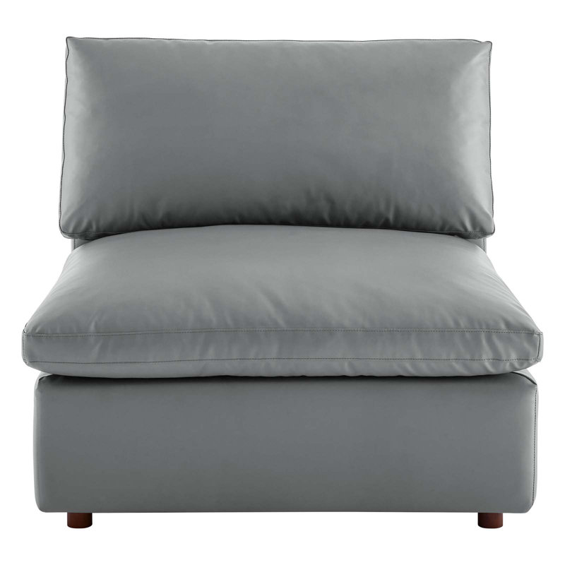 Gray Vegan Leather Overstuffed Armless Chair