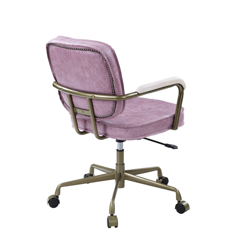 Sophisticated Pink Leather Swivel Task Chair with Gold Metal Base