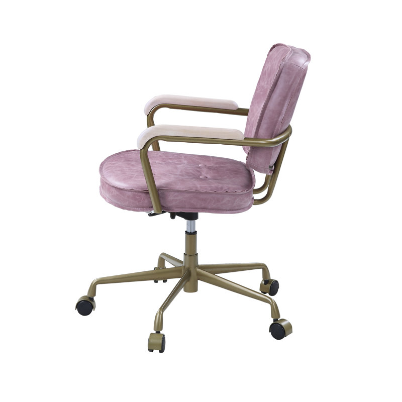 Sophisticated Pink Leather Swivel Task Chair with Gold Metal Base