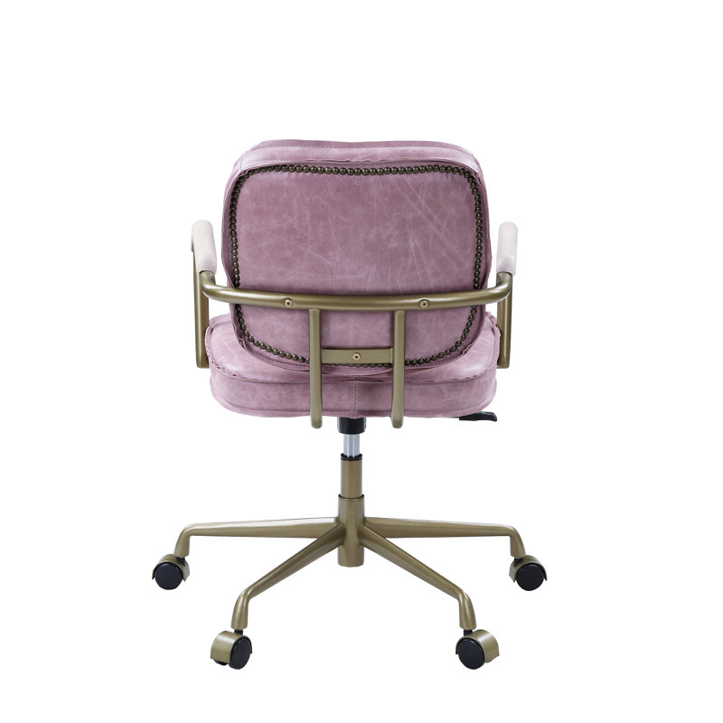Sophisticated Pink Leather Swivel Task Chair with Gold Metal Base