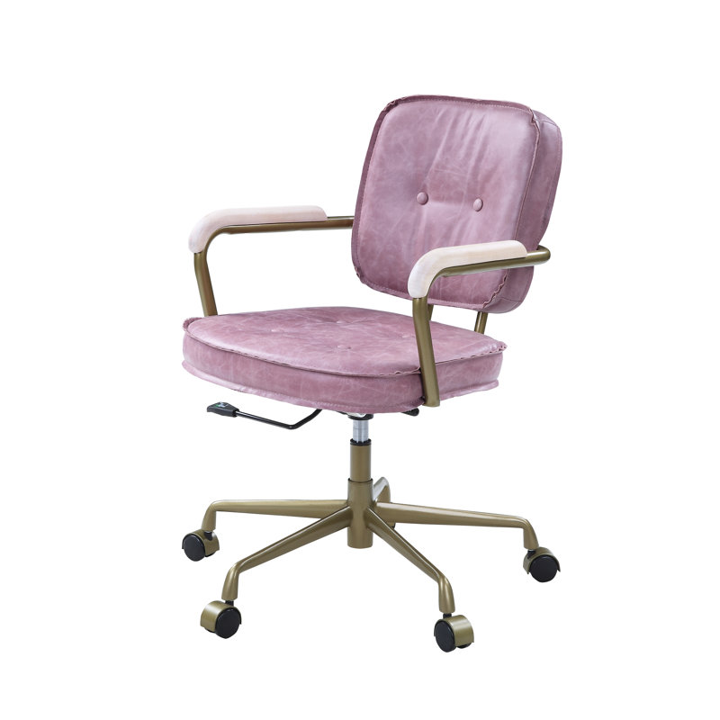 Sophisticated Pink Leather Swivel Task Chair with Gold Metal Base
