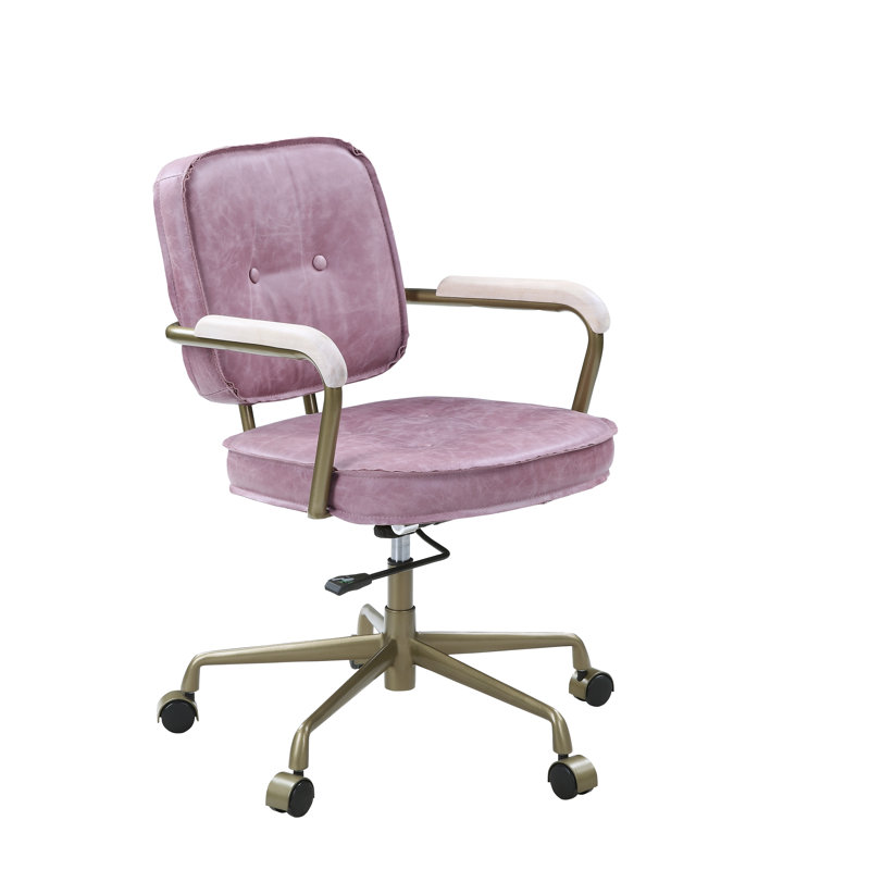 Sophisticated Pink Leather Swivel Task Chair with Gold Metal Base