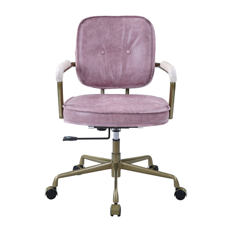 Sophisticated Pink Leather Swivel Task Chair with Gold Metal Base