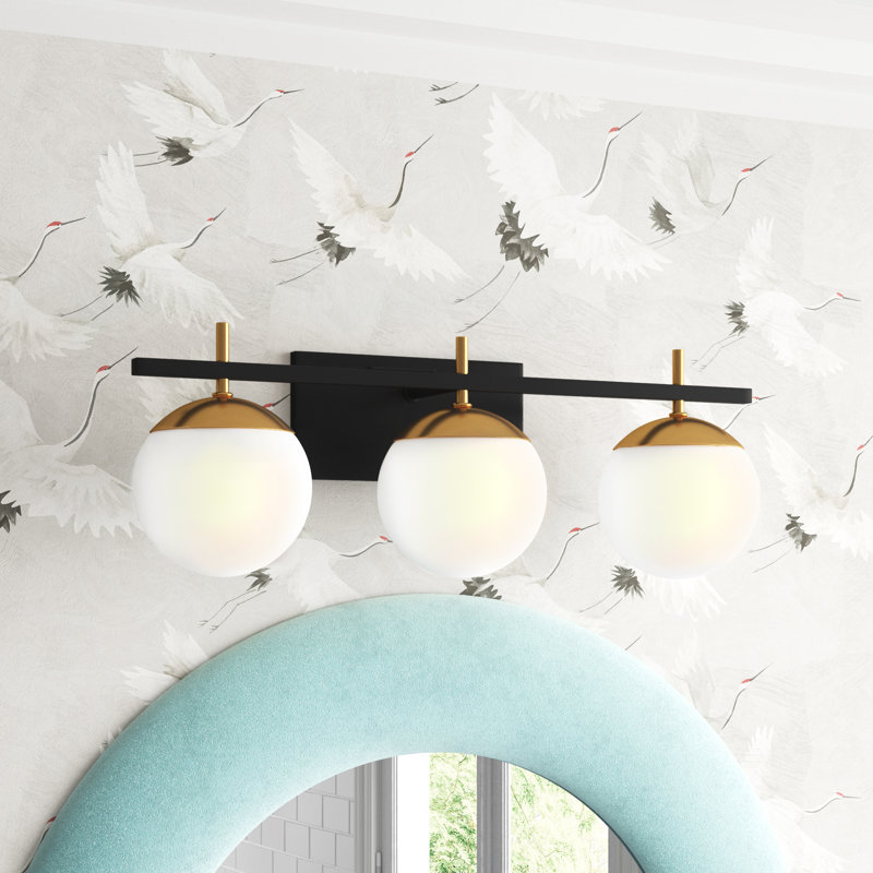 Autumn Gold & Weathered Black 3-Light Vanity with Etched Opal Shades