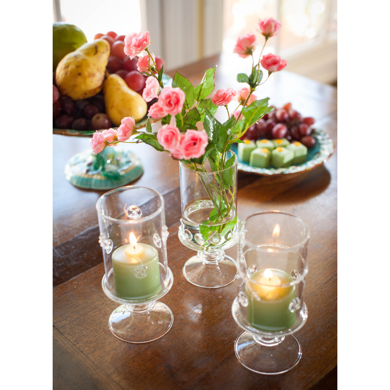 Clear Glass Footed Votive Candle Holders, Set of 3