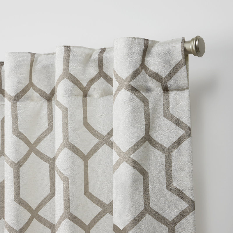 Dove Grey Geometric Print Light-Filtering Linen Blend Curtain Panel Pair