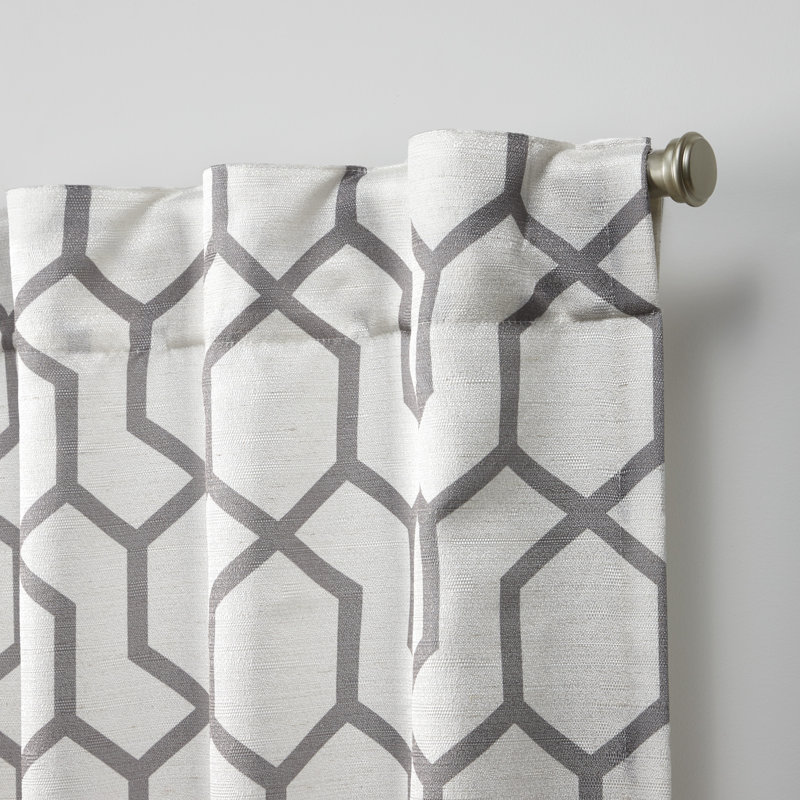 Dove Grey Geometric Print Light-Filtering Linen Blend Curtain Panel Pair