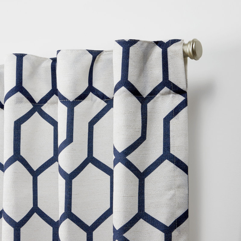 Dove Grey Geometric Print Light-Filtering Linen Blend Curtain Panel Pair
