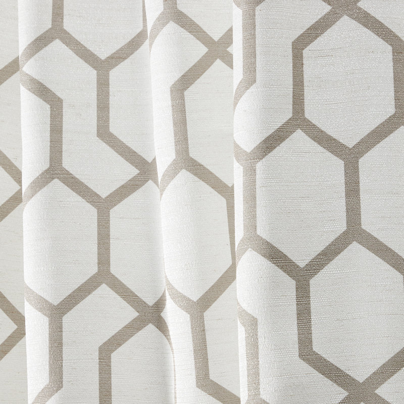Dove Grey Geometric Print Light-Filtering Linen Blend Curtain Panel Pair