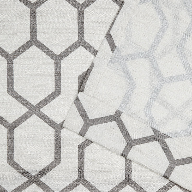 Dove Grey Geometric Print Light-Filtering Linen Blend Curtain Panel Pair
