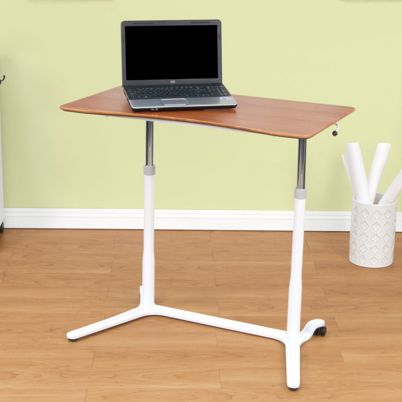 White Adjustable Height Standing Desk with Cherry Top