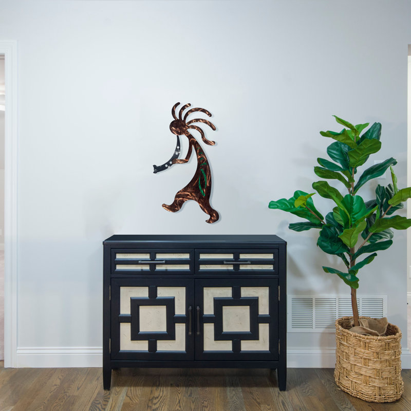 Kokopelli Inspired Joyful Green Metal Wall Decor