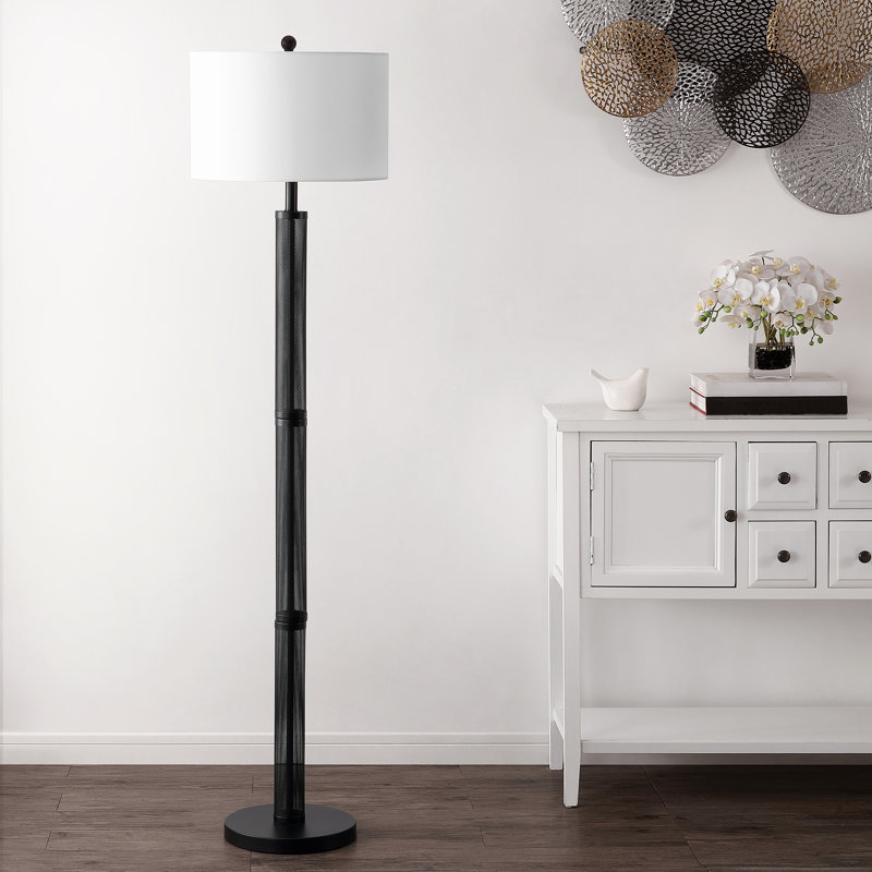 64.75'' Black Metal Mesh Floor Lamp with White Shade