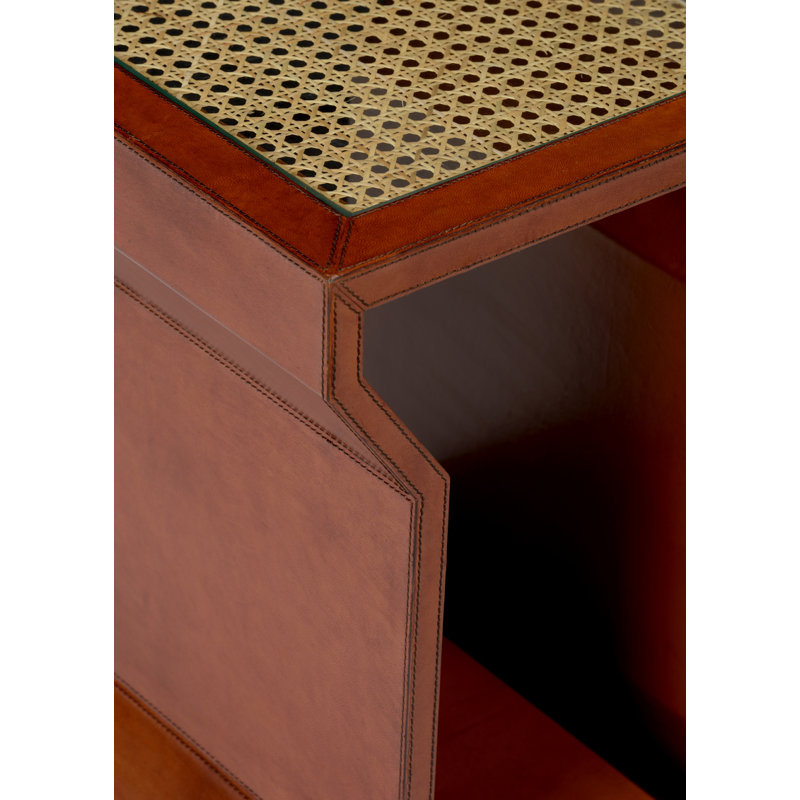 Chelsea House Rectangular Glass Top End Table with Rich Leather Finish