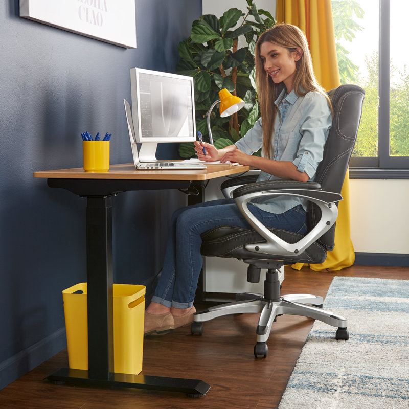 Sleek Adjustable Light Brown Wooden Ergonomic Standing Desk