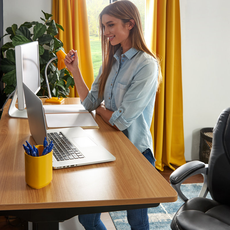 Sleek Adjustable Light Brown Wooden Ergonomic Standing Desk