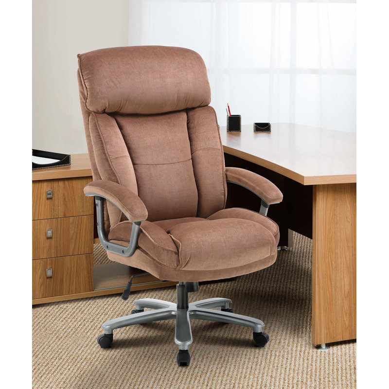 Beige Leather High-Back Executive Swivel Office Chair with Metal Base
