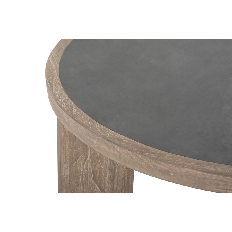 Fawn Teak and Faux Cement Round Outdoor Coffee Table