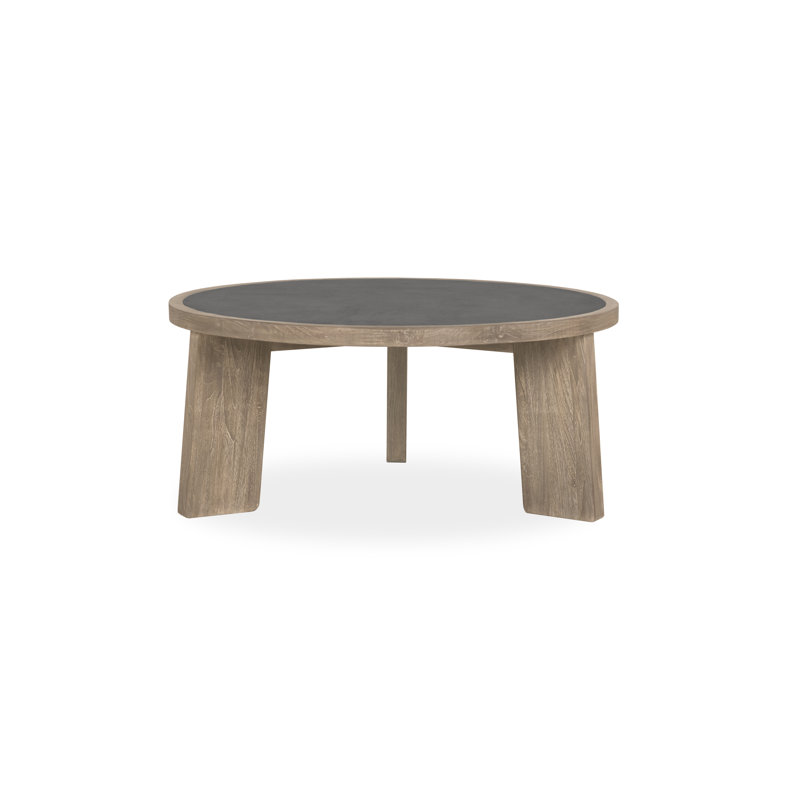 Fawn Teak and Faux Cement Round Outdoor Coffee Table