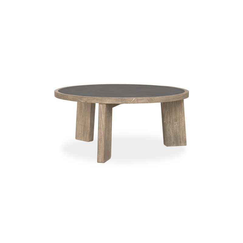 Fawn Teak and Faux Cement Round Outdoor Coffee Table